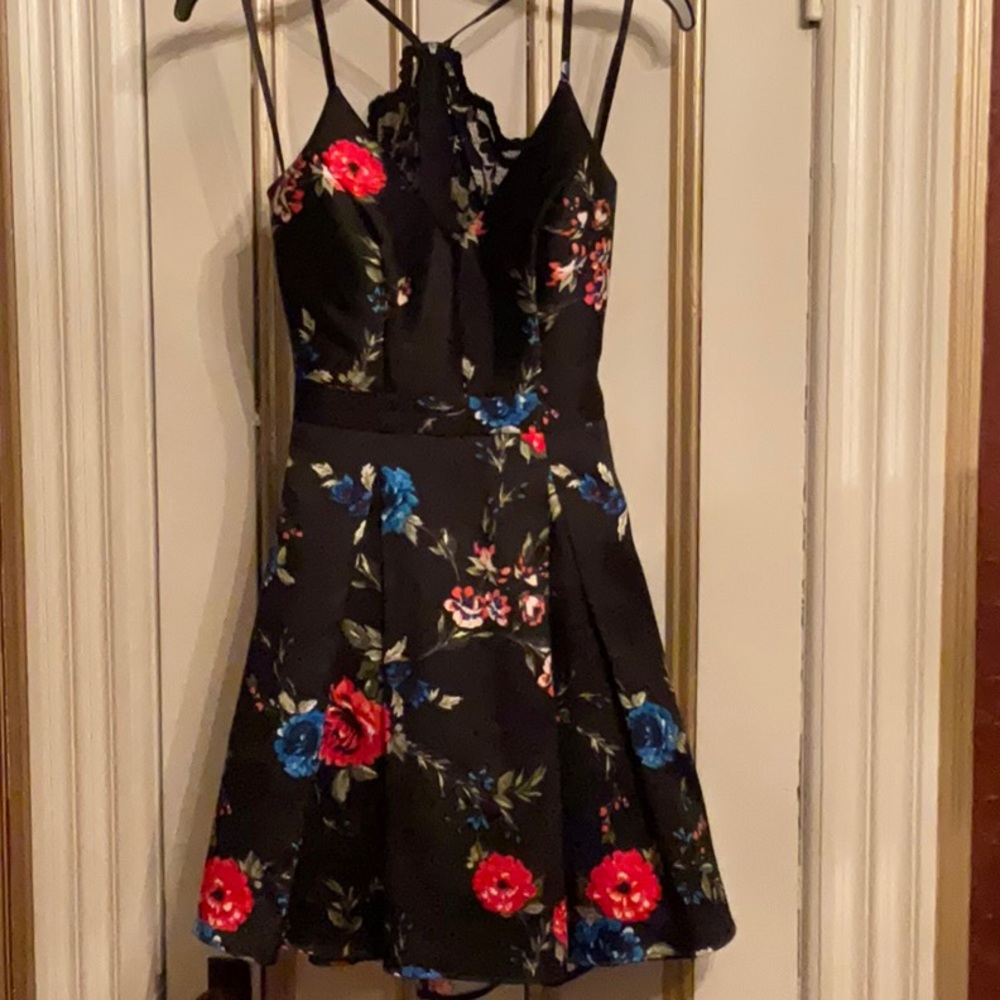 B. SMART Juniors Dress  Black Red Blue Floral. A-Line with small flare. Size 1